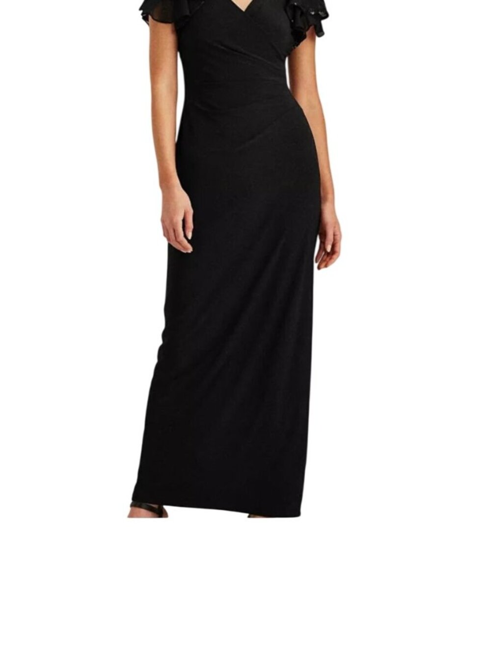 Lauren Ralph Lauren Black Sequined Flutter-Sleeve Gown Dress Size 14 Formal